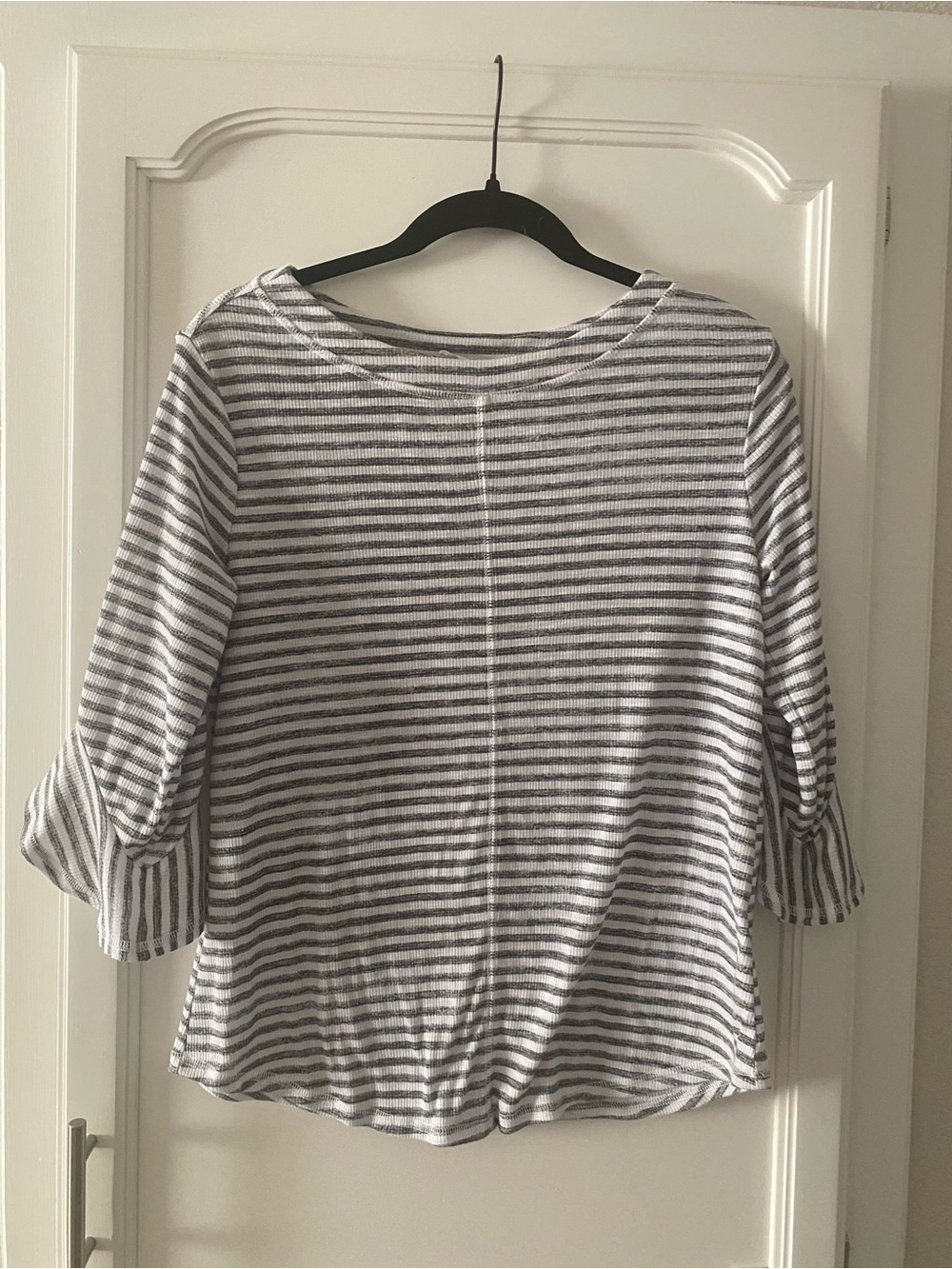 Westbound Striped Boatneck Top - Gray and White